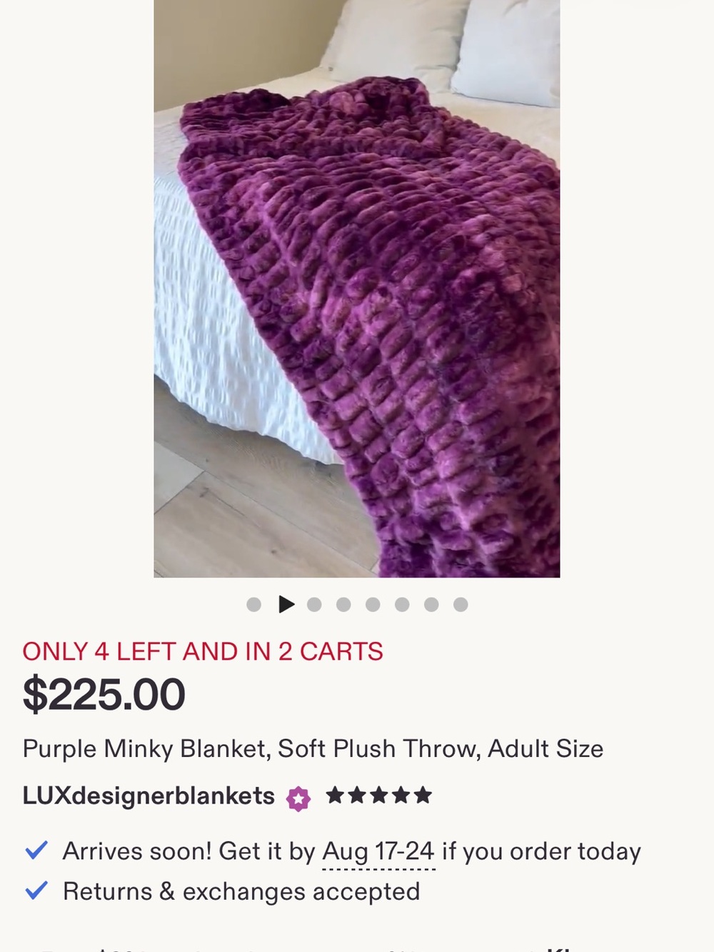 Lux Designer Plush Minky Throw Blanket in Purple